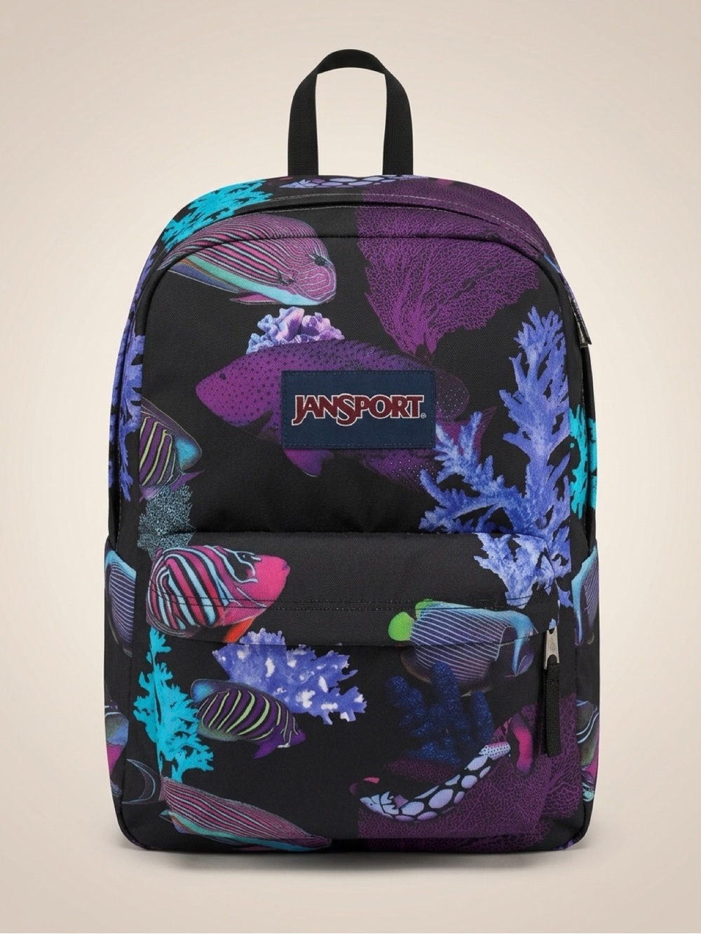 NWOT Jansport Black Backpack with Purple, Blue and Teal Underwater Fish Print